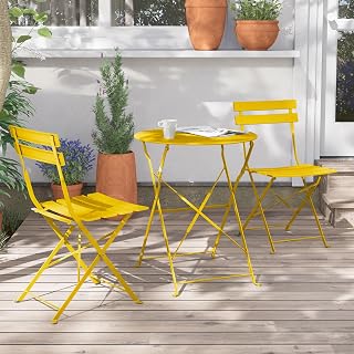 Grand patio Bistro Set van 3 tuinmeubelen, zitgroep, 2 stoelen en 1 tafel, premium staal, inklapbaar, balkonset voor binnenplaats, tuin, buiten (geel)