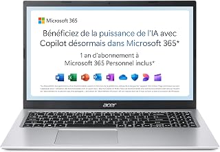 Acer Aspire 1 A115-32-C3AK Laptop 15,6 inch Full HD (Intel Celeron N4500, 4 GB RAM, 128 GB eMMC, Intel UHD Graphics, Windows 11), AZERTY-toetsenbord, grijs, Microsoft 365 Personal 12 maanden