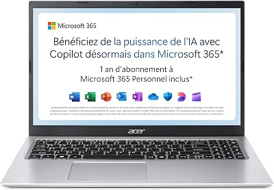 Acer Aspire 1 A115-32-C3AK Laptop 15,6 inch Full HD (Intel Celeron N4500, 4 GB RAM, 128 GB eMMC, Intel UHD Graphics, Windows 11), AZERTY-toetsenbord, grijs, Microsoft 365 Personal 12 maanden