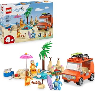 LEGO Bluey: Bluey's Beach & Family Car Trip Toy with 3 Minifigures incl. Bingo & Chilli, plus 2 Surfboards, a Sand Castle & Fun Accessories - Birthday Gift for 4+ Year Old Girls & Boys - 11202