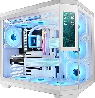 Mars Gaming MC-3TCORELCD ATX Gaming Case, 7,2” IPS-scherm aanpasbaar, drievoudig uitneembaar gehard glas, dubbele zijkamerstructuur, ondersteuning voor vloeistofkoeling tot 360mm, wit