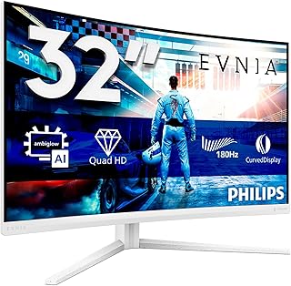Philips Evnia 32M2C5501-32 inch QHD gebogen gaming-monitor, 180 Hz, 1 ms GtG, FreeSync Premium (2560 x 1440, 2 x HDMI 2.0, 1 x DisplayPort1.4) wit