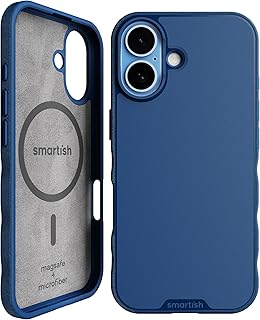 Smartish iPhone 2025 MagSafe-hoesje - Gripmunk magnetische slanke hoes [lichtgewicht en beschermend] dunne grip hoes met microvezelvoering voor Apple iPhone 2025 - blauw op het groen