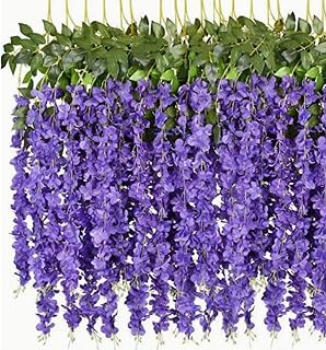 12 Stuks Kunstmatige Blauweregen Bloemen Slingers, 1,1 m Zijde Nep Bloemen Hangende Wijnstok voor Binnen Buiten Thuis Tuin Kerstmis Bruiloft Feest Decoratie (Violet)