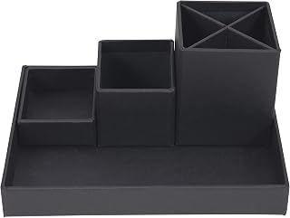 BIGSO BOX OF SWEDEN Bureau-organizer voor pennen, paperclips, plaknotities enz. - sorteerdoos met 4 vakken - opbergsysteem van vezelplaat en papier in linnenlook - zwart