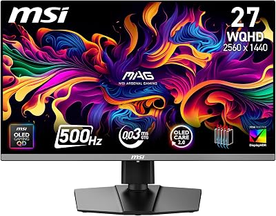 MSI mag 272QP QD-OLED X50 Gaming-monitor, 27 inch (68,6 cm), WQHD Gaming Monitor, Quantum Dot 2560 x 1440, 500 Hz, 0,03 ms, DisplayHDR True Black 500, AMD FreeSync Pro, HDMI 2.1, DP 1.4a, zwart