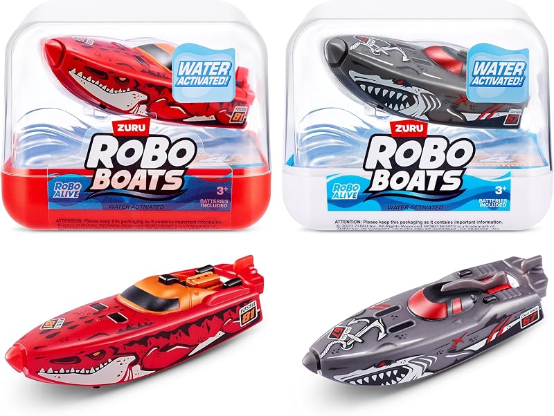Robo Alive Roboboten, witte haai en dino-haaiboot, 2 stuks, van ZURU watergeactiveerd bootspeelgoed, speelgoed voor jongens, badspeelgoed, zwembadspeelgoed (exclusief Amazon)