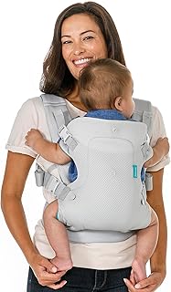 Infantino - Flip Light & Airy 4 in 1 Ademende Omvormbare Draagzak - Verstelbare Tailleband - Ergonomische en Comfortabele Babydraagzak - Eenvoudig te Reinigen - Van 3,6 tot 14,5 kg - Lichtgrijs