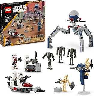 LEGO Clone Trooper & Battle Droid Battle Pack Ruimte Set voor Kinderen, Bouwbaar Speelgoed met Speeder Bike, Tri-Droid Figuur en Verdedigingspost, Cadeau voor Jongens en Meisjes vanaf 7 Jaar 75372
