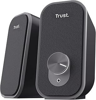 Trust Orada Stereo Speakers 2.0, 12W (6W RMS), Compacte Luidsprekers met USB-voeding, Jack Audio 3.5 mm, Hoofdtelefoon Aansluiting, PC Speaker Set voor Computer Laptop Desktop Mac, Zwart | Luidsprekers met 3,5 mm AUX-aansluiting, hoofdtelefoonaansluiting, stoffen voorkant, voor laptop Mac