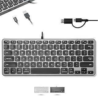 Macally Bedraad toetsenbord voor Mac met USB-hub (2x USB-C / 1x USB-A) - Compatibel klein Apple-toetsenbord met 2-in-1 USB-stekker - Bespaar ruimte met een USB C-toetsenbord voor Macbook Pro/Air, Mac