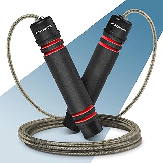 PORTENTUM Sport springtouw, verstelbaar springtouw voor kinderen en volwassenen, kogellagers van staal, antislip handgrepen van schuim, staalkabel voor fitness, crossfit, sport, boksen, 2,8 m
