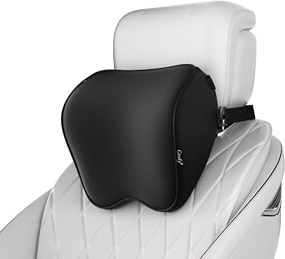 Crofy Set van 2 Auto-nekkussens – Zacht Hoofdkussen voor de Auto met Verstelbare Riem – 100% Traagschuim en Ademende, Afneembare Hoes – Comfortabel Ergonomisch Ontwerp