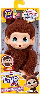 Little Live Pets Baby Monkey Minis, Chikki Cherry, interactief, + 20 geluiden en reacties, bruin, zacht, 18,8 cm, realistisch, voeden, handen en voeten, 3 om te verzamelen