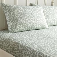 Dreams & Drapes Saliegroen hoeslaken met bloemen (190 x 140 x 28 cm) - outlet/retourdeal