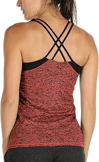 icyzone Dames 2 in 1 Sport Yoga Top Met Beha Gym Shirts Fitness Training Tank Top