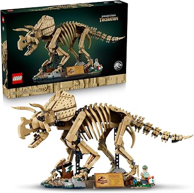 LEGO Jurassic World Dinosaurusfossielen: Triceratops – Display Bouwpakket voor Volwassenen met Dr. Gerry Harding Minifiguur – Woondecoratie – Cadeau voor Jurassic Park Fans – 77985