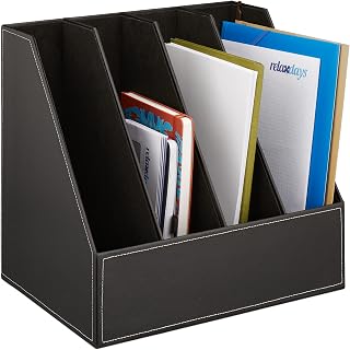 Relaxdays tijdschriftencassette, kunstleer, 4 vakken, A4 - C4, tijdschriftenhouder, HBD: 35 x 36 x 26,5 cm, zwart