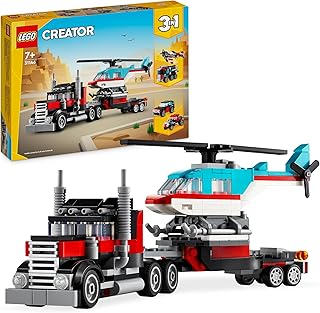 LEGO Creator 3in1 Flatbed Truck with Helicopter Toy to Propeller Plane and Fuel Lorry to Hot Rod and SUV Car Toys for 7 Plus Year Old Boys, Girls and Kids who Love Cool Vehicles, Gift Idea 31146