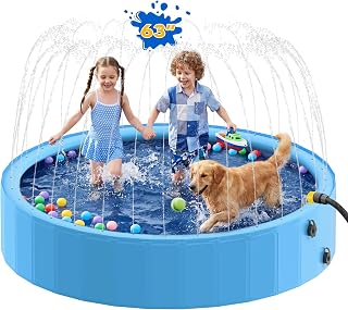 Opvouwbaar hondenzwembad, met sprinkler, groot hondenzwembad, 160 cm, antislip, pvc, met waterstraal, voor tuin en buiten