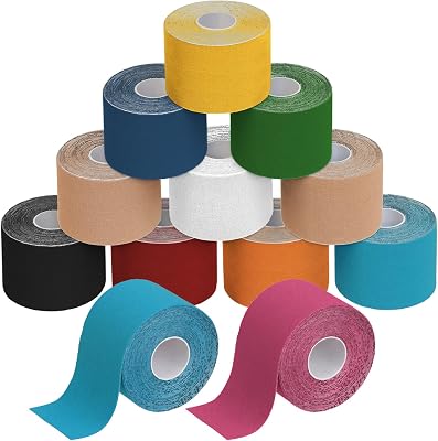 BB Sport 12 x Kinesiology Tape 5 m x 5 cm Vele Kleuren E-book Applicatie Brochure Elastiek Spirien Tape Kinesiotape, Kleur:Veelkleurig