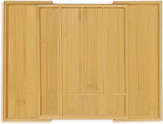 Relaxdays bestekbak, uitschuifbaar, 5 tot 7 vakken, keukenlade organizer, bamboe, MDF, bestekcassette voor lade, natuur