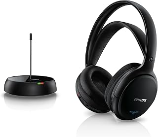 Philips SHC5200/10 HiFi Hoofdtelefoon Draadloos Over-Ear (32-mm-Luidspreker, Draadloze FM-transmissie, Zelfinstellende Binnenhoofdband, Lichtgewicht Ontwerp, Oplaadbaar), Zwart