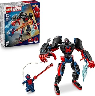 LEGO Marvel Miles Morales Mecha vs. Spider-Man 2099 - Superhelden Bouwpakket voor Kinderen met Actiefiguur, 2 Minifiguren, Razor Web en Power Blast - Cadeau voor Jongens vanaf 6 Jaar - 76337