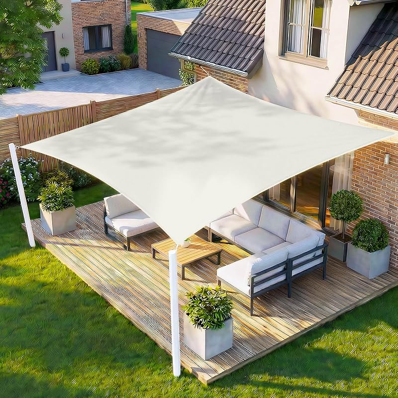 HENG FENG Schaduw Zeil Rechthoekig 4x6m Waterdicht Zonnescherm Zeil PES Polyester with 95% UV Blok for Buiten Patio Tuin Crème
