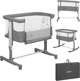 LIONELO Aurora 3-in-1 Baby Co-Sleeper | Wieg naast het bed, Bijzetbed & Babybed tot 9 kg | Hoogteverstelling & Hellingsfunctie | T25 Matras, 4 Wielen met Rem, Bevestigingsriem & Grote Mesh Ventilatie