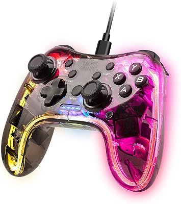 Mars Gaming MGP-C, Professionele Neon RGB Gamepad, Dual Haptic Vibration, Analoge Joysticks, Controller voor PC, PS3, Mac, Switch, Switch 2, Raspberry Pi, Android, Transparant