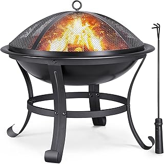 Yaheetech Vuurschaal voor buiten, tuin, verwarming, vuurplaats, ijzeren pan met poker, deksel voor terras, binnenplaats, 54 x 54 x 50 cm, zwart