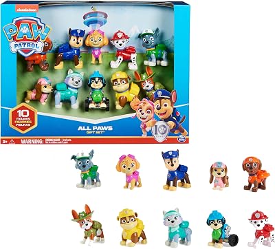 PAW Patrol 10e verjaardag - Alle poten aan dek-cadeauset met 10 PAW Patrol-speelfiguren