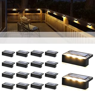 Solpex Omheiningslampen op zonne-energie, 6 leds, waterdicht voor buiten, voor terras, trap, veranda, balkon, loopbrug, tuin, binnenplaats, zwembad, decoratie, IP65 waterdicht (16 stuks, warm wit)