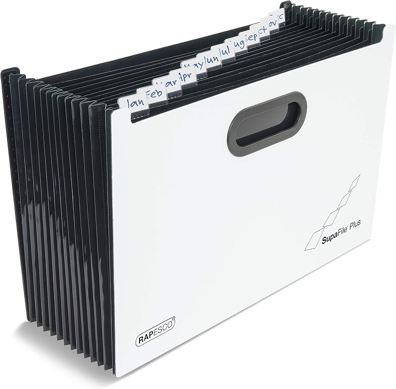 Rapesco 1624 SupaFile Plus Uitvouwbare Sorteermap met 13 Vakken, A4+ | Liggende, Zwart-Wit