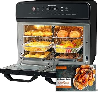 HYSapientia 22 liter heteluchtfriteuse, 2 kamers, XXL, mini-oven met convectie, led-touchscreen, 10 programma's, heteluchtfriteuse, dual zone airfryer oven, twee kookmodi met deelplaat, roestvrij