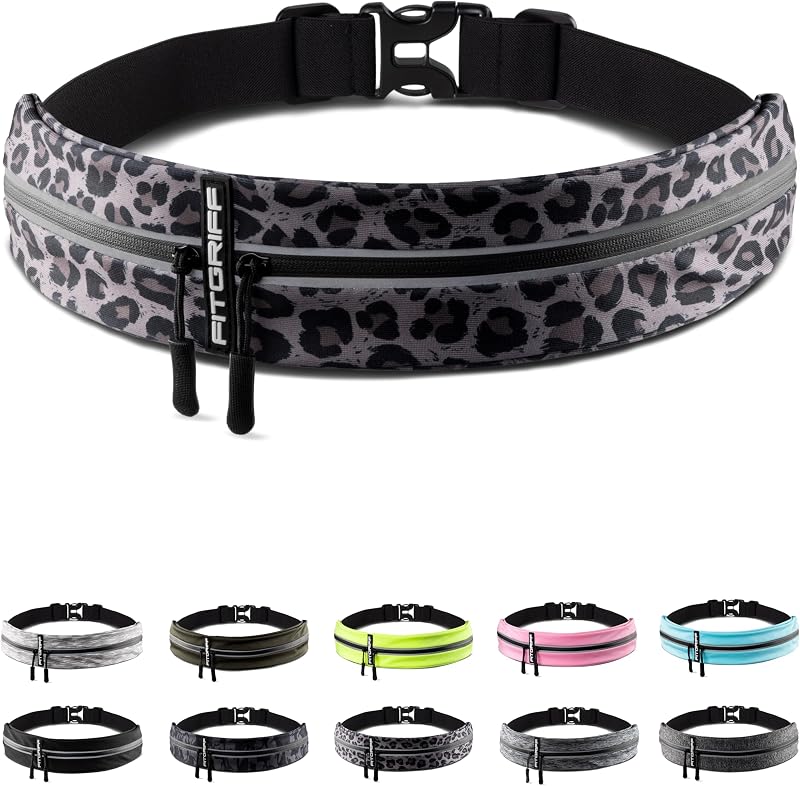Fitgriff® Hardloopriem Telefoon (Running Belt) - Heren en Dames - Hardlopen Telefoonhouder voor Race, Joggen, Marathon - Voor Alle Mobiels (Luipaard, M-L)