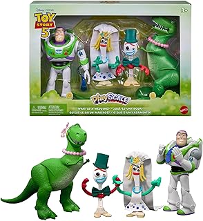 Mattel Disney en Pixar Toy Story 5 Wat is een bruiloft? Pakket met 4 figuren met accessoires, Verhalenpakket op Speelformaat, JKV22