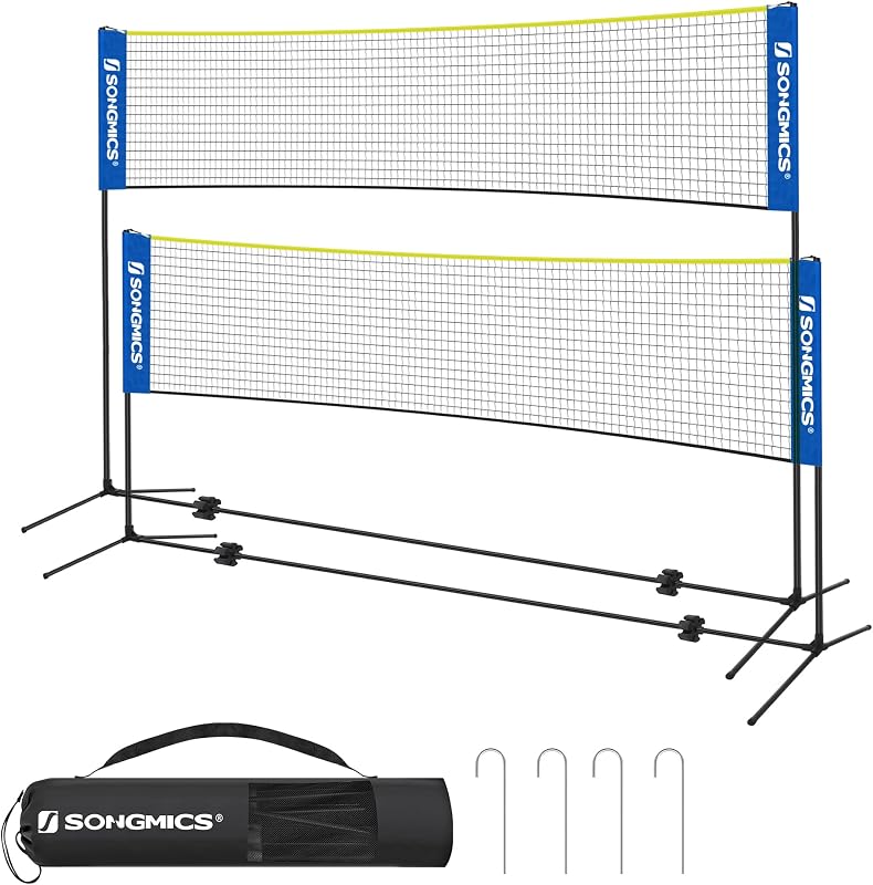SONGMICS Badmintonnet, volleybalnet, in hoogte verstelbaar, draagbaar, voor tennis, 3 m