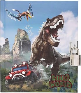 Depesche 13997 Dino World - Dagboek met slot en sleutel, boek in paars, met modelmotief, kattenpatroon en 192 gelinieerde pagina's