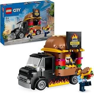 LEGO City Burger Van, Food Truck Toy for 5 Plus Year Old Boys & Girls, Vehicle Building Toys, Kitchen Playset with Vendor Minifigure and Accessories, Imaginative Play Gifts for kids 60404