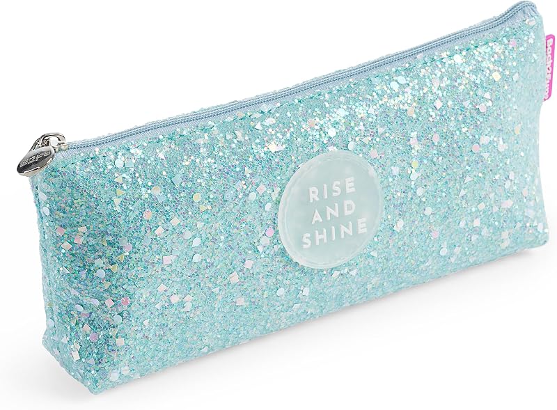 Back2Fun - Driehoekige glitteretui, Etui met één vak, Afmetingen 200 x 80 x 35 mm, Etui met glitters, Metalen ritssluiting, Ritssluiting, Mooie kantoorartikelen, Blauw