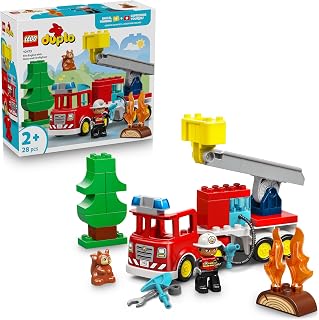 LEGO DUPLO Brandweertruck met Slang en Brandweerman – Educatief Speelgoed voor Peuters – Rode Brandweerwagen met Ladder, Figuur en Eekhoorn – Cadeau voor Jongens en Meisjes vanaf 2 Jaar – 10473