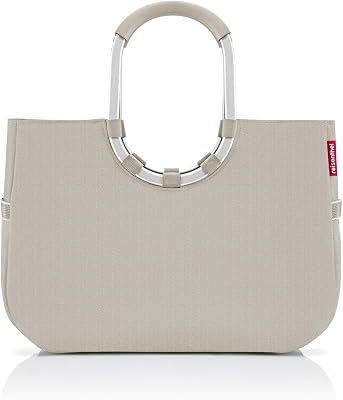 reisenthel Loopshopper L, stevige tas met praktische vakken van gerecyclede PET-flessen, charmant en waterafstotend design, herringbone zand, Eén maat, Sport