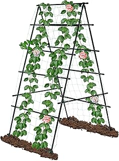 6 × 3 voet tuinrooster voor klimplanten, Kalolary A-frame tuin komkommer kweken hekjes roestvrije metalen potplant klimondersteuning voor binnen en buiten groente fruit wijnstokken ondersteuning