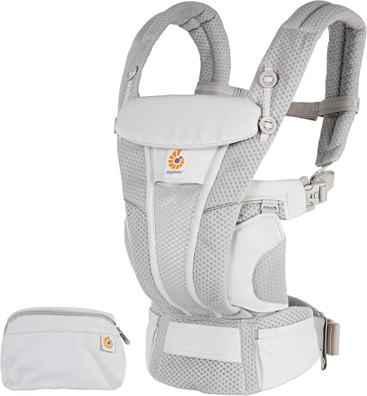 Ergobaby Omni Breeze Babydrager vanaf de geboorte tot 20 kg, 4 posities SoftFlex mesh ergonomische Baby-buikdrager Rugdrager Babydraagdoek, Pearl Grey