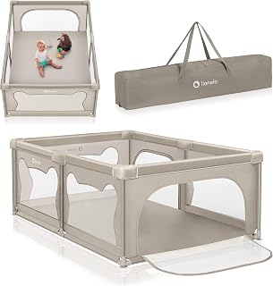 LIONELO Willow Kinderbox Babybox 127x187x68 cm (0–48 Maanden), Grote Speelruimte, Ademend Mesh 360°, 2 Ingangen met Rits, Stabiel & Veilig, Opvouwbaar, Inclusief Draagtas, Antislip Zuignappen