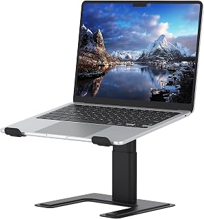 ALASHI Laptopstandaard voor bureau, computerstandaard in hoogte verstelbaar, ergonomische notebook-laptopverhoger, aluminium metalen houder, compatibel met 10 tot 17,3 inch notebook pc computer, zwart