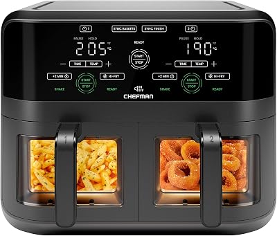 CHEFMAN Heteluchtfriteuse, 5,6 liter, met Easy-View-venster, Sync-afwerking, Hi-Fry, automatische uitschakeling, vaatwasmachinebestendig, 2100 W, digitaal, zwart