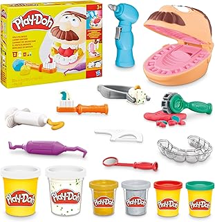 Play-Doh Drill 'n Fill-tandartsspeelgoed voor kinderen vanaf 3 jaar met 8 potjes boetseerklei, niet giftig, verschillende kleuren